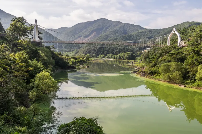 산중 호수의 출렁다리